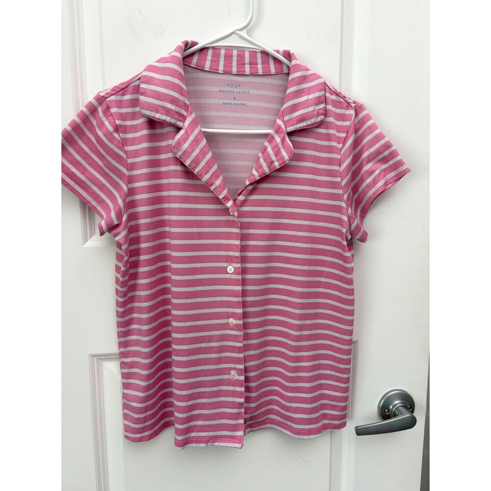 Draper James Pink White Striped Pajama Set Small Short Sleeve Crop Pants PJ